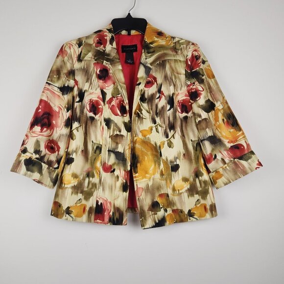 Investments Size 8 Floral Multi Collared 3/4 Sleeve Open Front Blazer Jacket - Picture 1 of 6
